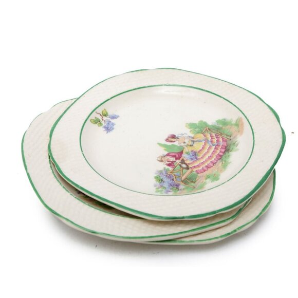 Vintage Hampton Ivory Plates  'Lilac Time' Swinnertons England Crinoline Lady x3 - Picture 4 of 11